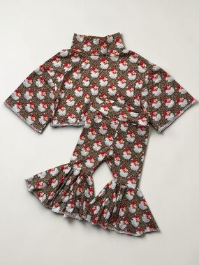 BABY B’s SOUTHERN BOUTIQUE EUC Vintage Santa Leopard Print Bell Bottom Set